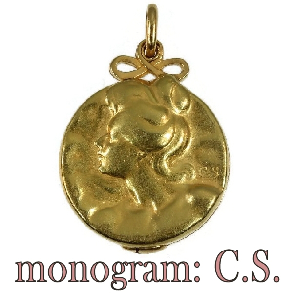 Dreamy Art Nouveau gold locket with makers monogram C.S.